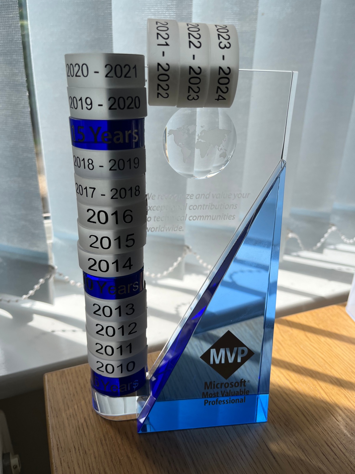 MVP Award with stack of glass discs extending over the top