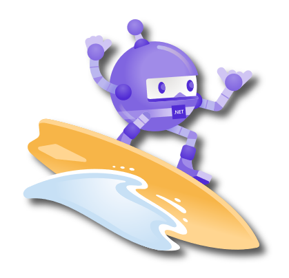 .NET MAUI Logo - The .NET Bot surfing